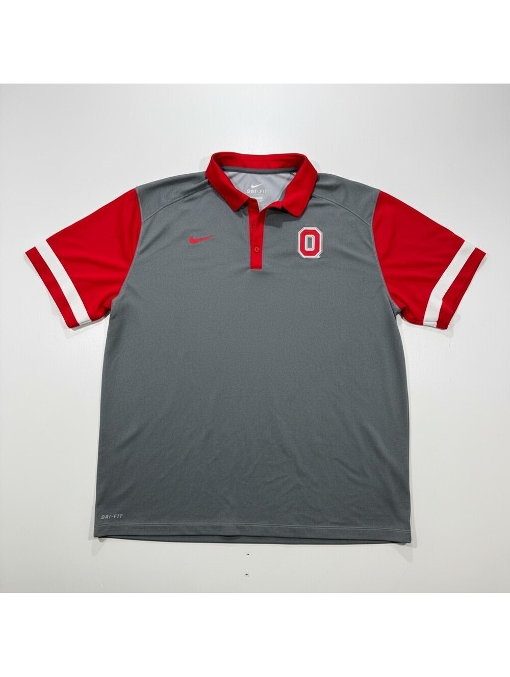 Nike Dri-FIT Ohio State Buckeyes Polo Shirt Mens XXL Gray Red OSU Golf